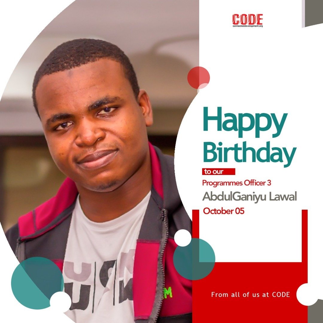 Connected_dev's tweet image. Happy birthday to our Programme's Officer, Ganiyu Lawal, @LGhaniyu 
Your passion and willingness to impact through the work you do is truly admirable!
We wish you great speed, and a lot of happiness.
Enjoy your day!
#CODErs #HumansOfCODE