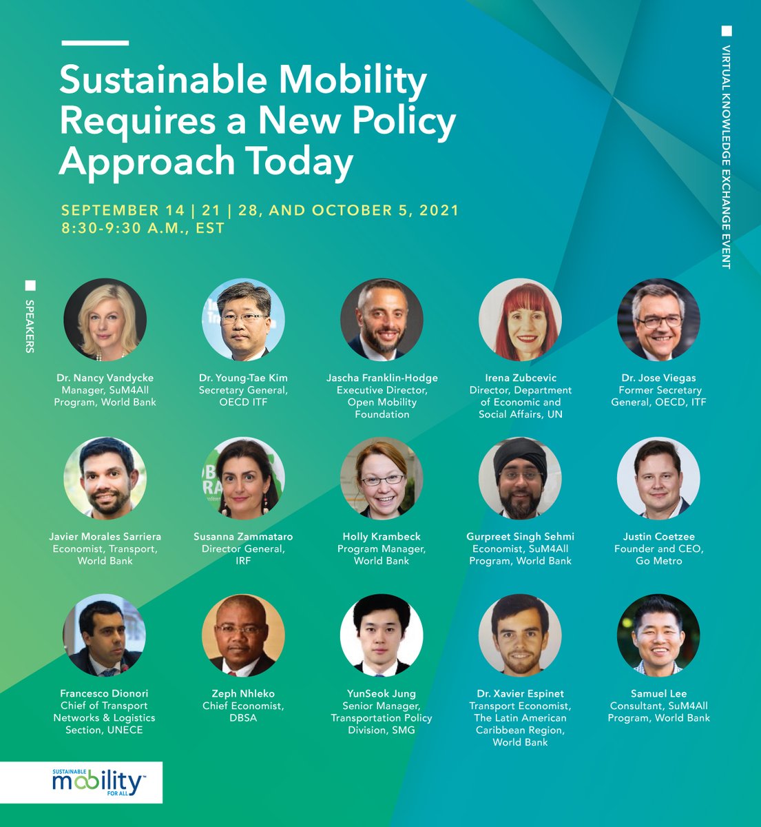 Over the last 4 weeks, 660 registered participants from over 140 countries embarked on a capacity building journey, learning about a new policy approach for sustainable mobility. 

Thank you to our amazing speakers and participants. Please continue to engage with #SuM4All.
