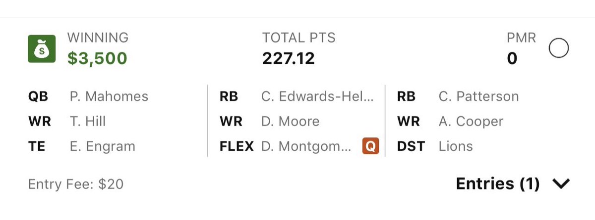 BeDifferentDFS's tweet image. Monster score this week for NFL Drafkings.  Wish i had this in some Single entry GPP versus the milly.  Single bullet.