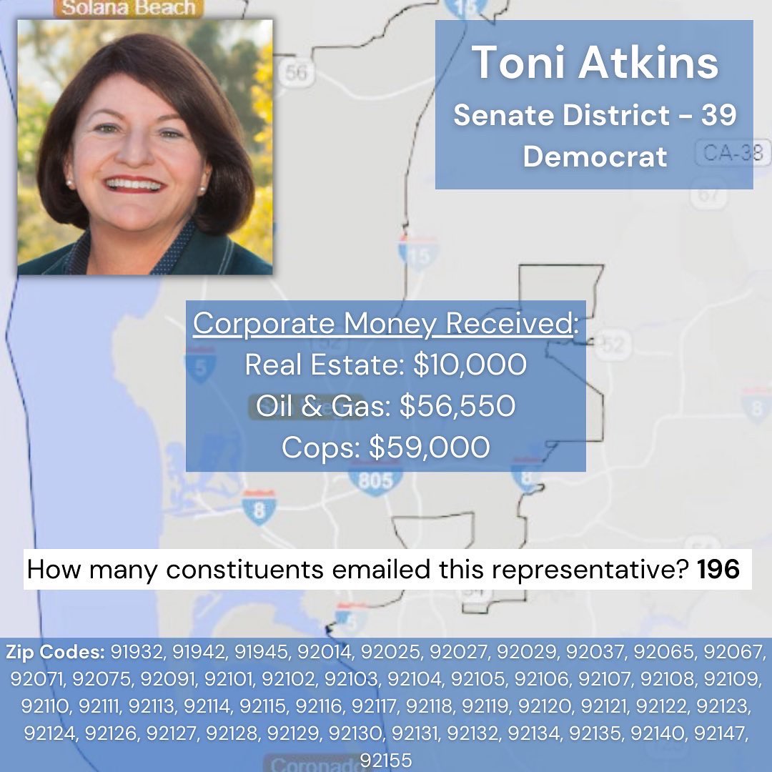 TeamJusticeSD's tweet photo. Our next report card is for Senator @toniatkins representing Senate District 39. We appreciate her voting in line with #TeamJusticeSD values.
#CALeg #Stateleg https://t.co/21mt2J2ywq