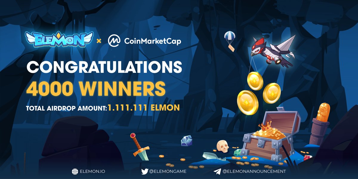 🎉🎉 CONGRATULATIONS TO CMC x ELEMON AIRDROP WINNERS! 🎉🎉

🎁 Let's celebrate with 4000 lucky winners out of 400,172 participants in CMC x Elemon Airdrop Campaign!

✅ Go &amp; Check it out: docs.google.com/spreadsheets/d…

🎁 Lastly, thank you for accompanying Elemon and supporting us!