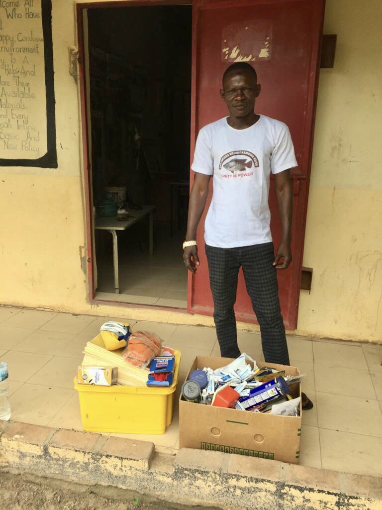 GambianTrust's tweet photo. Many thanks to our man on the ground, Kebba Badjie, for taking these supplies (including pens, pencils, exercise books etc) to Abdou Tamba at #Nemasu Nursery School. We owe you a Malta Tonic #Kebba! 😉 https://t.co/U7u5iAIBnV