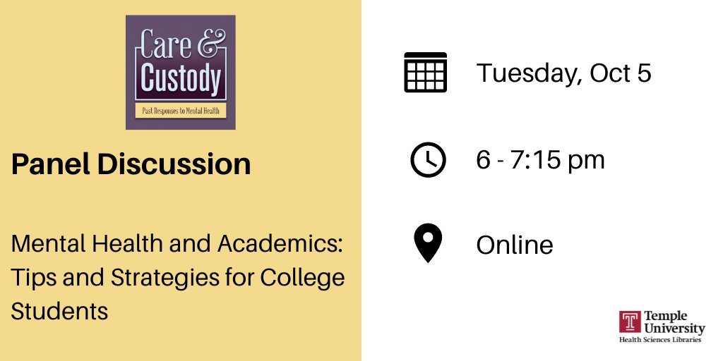 TempleHSLibs's tweet photo. Students ➡️ This one is for you!
Featuring a student &amp; counselor from @templemedschool + staff from @BeWellTU &amp; @InclusiveTU! 

Tuesday 10/05 (today!)
6 pm
Find the Zoom link on this page here https://t.co/JyhoF1WuaX

#TempleLibraries #wellness #MentalHealthAwareness https://t.co/ZBeSon6hLN