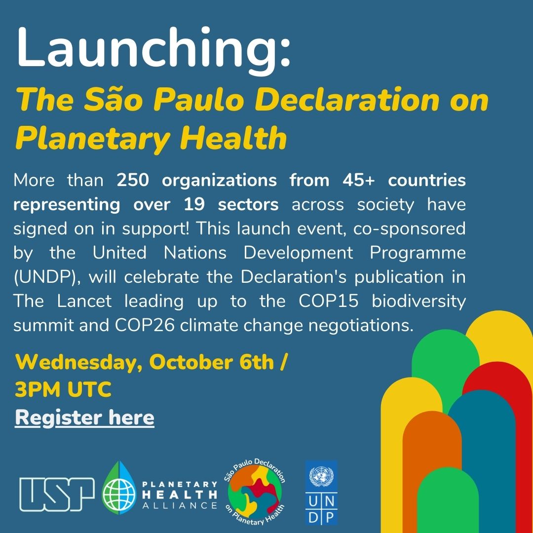 CFPC_e's tweet photo. We proudly support the #SãoPauloDeclaration on Planetary Health. Join the São Paulo Declaration event on October 6 at 11:00 am (ET) and come together as a community to achieve #planetaryhealthforall. Register now: https://t.co/W649IGuZEt. https://t.co/djpQcs2wm8