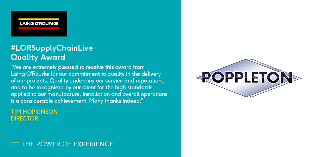 Dedicated to increasing the standards of ventilation solutions within the industry <a href="/PoppletonSon/">E Poppleton & Son</a> continuously drive innovation through technology. They are worthy winners of this year's #Quality Award! 🥇 #LORSupplyChainLive