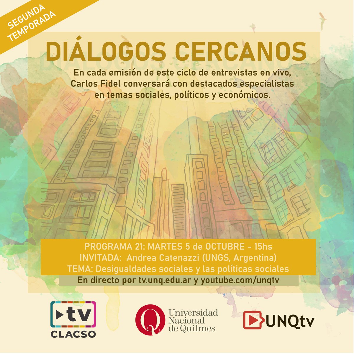 audiovisualunq's tweet photo. 📺 #Alas15 #EnVivo por https://t.co/LEIHG0k9EW o https://t.co/sSpRGndXlT
💻 #Programa21 de #DialogosCercanos
💬 Carlos Fidel charlará con la Andrea Catenazzi, Arquitecta y especialista en Planificación y Gestión de Políticas Sociales
🤳 #Tópico Desigualdades y políticas sociales https://t.co/28HeGm54Zn