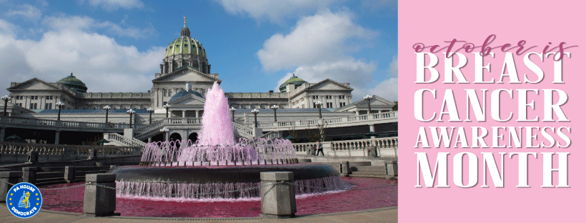 RepMadden's tweet photo. Pennsylvania Breast Cancer Coalition kicks off Breast Cancer Awareness Month by turning the Capitol fountain pink. #GetChecked #mammogramsmatter #mammogramscreening https://t.co/oB3PshHrhV