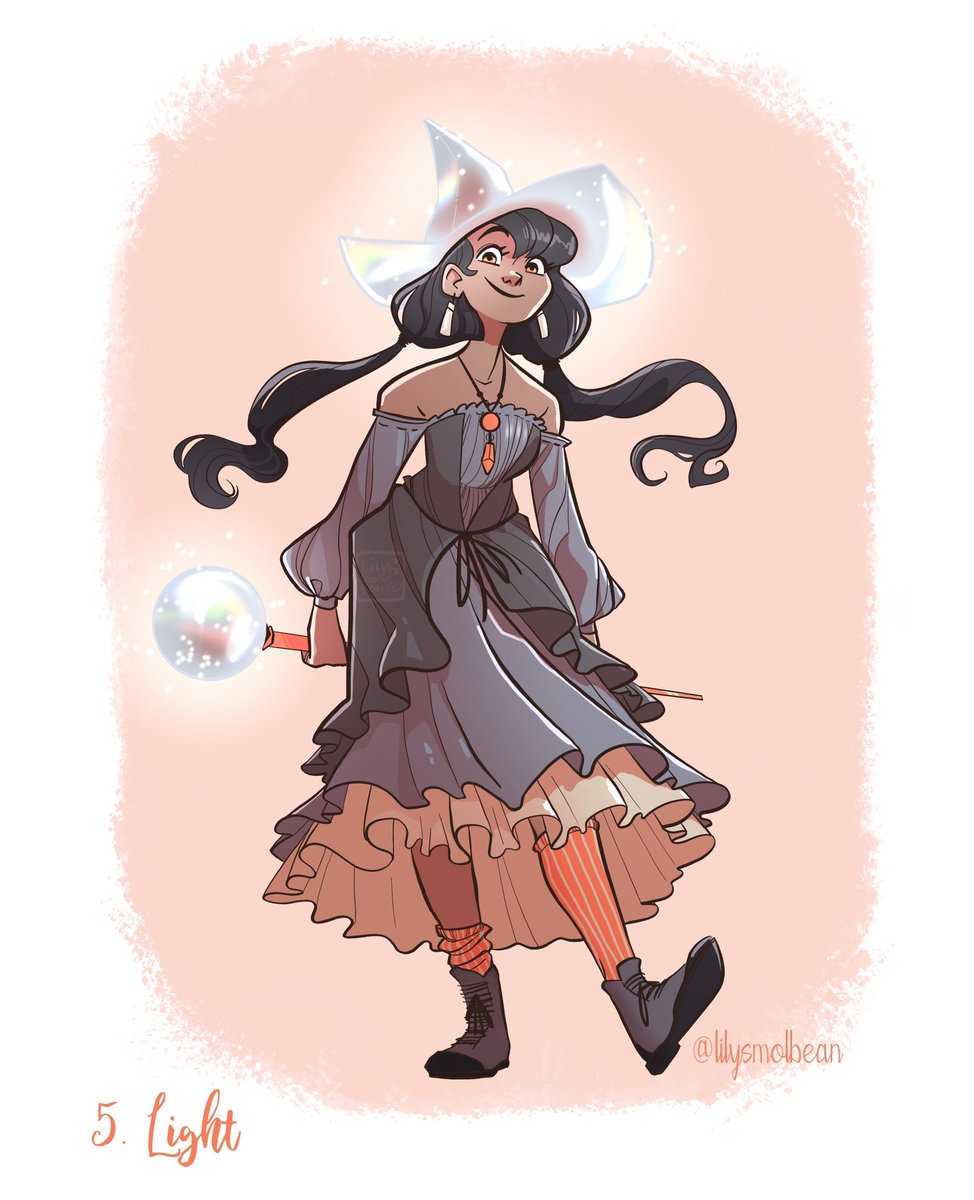 lilysmolbean's tweet photo. 5. Light
The sister of dark, is light. Her hat produces rays of light and rainbows.
#witchtober2021 #witchtober #light #lightwitch #witch #characterdesign #illustration #art #artchallenge #digitalart #artistsontwitter
Using @Otterdoesartwrk prompt list https://t.co/RE0HioUB4S