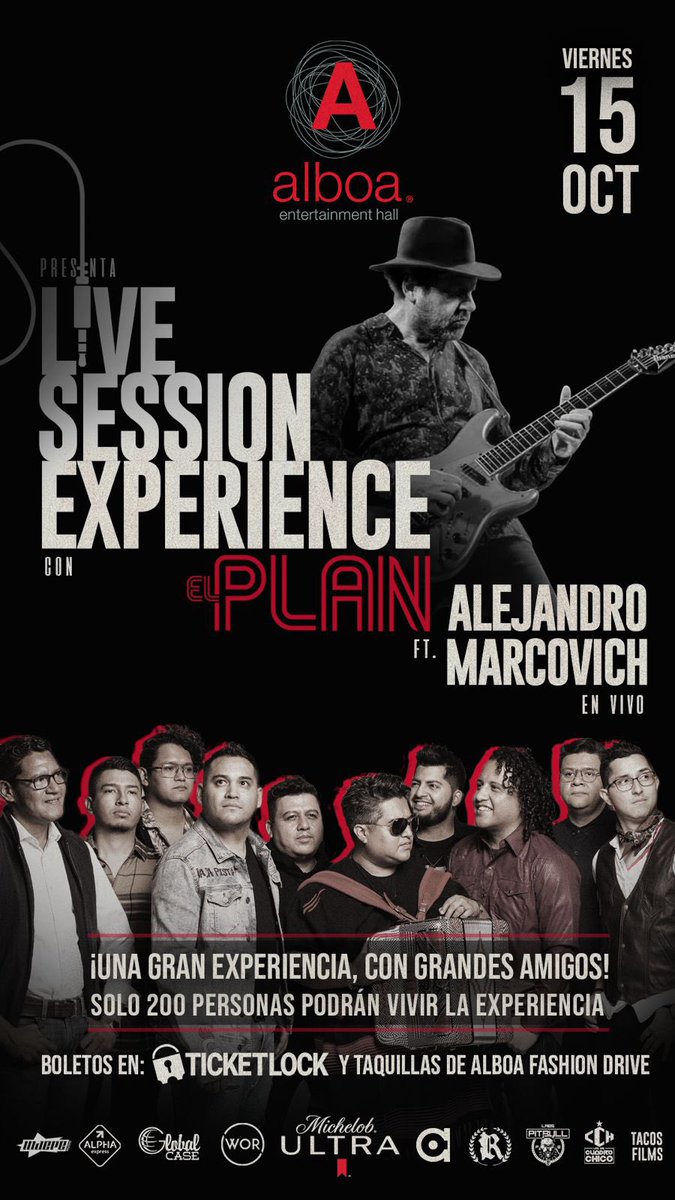 ElPlan's tweet photo. Gran experiencia, grandes invitados:
Laureanos Brizuela y Alejandro Marcovich presentes en nuestro #LiveSessionExperience
15 de octubre
Alboa Fashion Drive
Presentado por @MichelobUltraMx @WorBusinessCent #PitBullLabs #AlphaExpress #TacosFilms #GlobalCase @bpromty https://t.co/ok6zuuxm13
