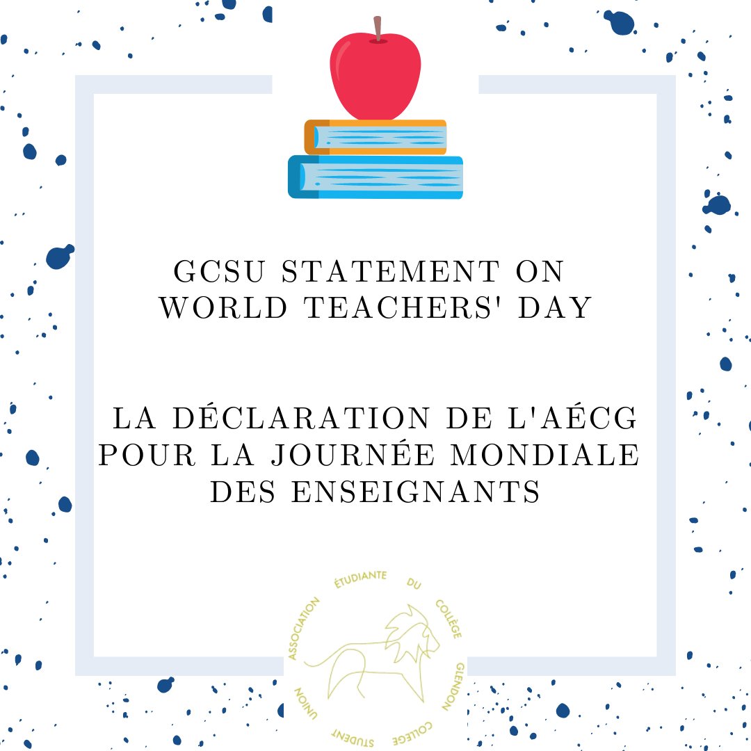 En 1994, l'UNESCO a proclamé le 5 octobre la Journée mondiale des enseignants. Il commémore l'anniversaire de l'adoption de la Recommandation OIT/UNESCO de 1966 concernant la condition du personnel enseignant...

Déclaration complète : aecgcsu.com/dclarations-of…