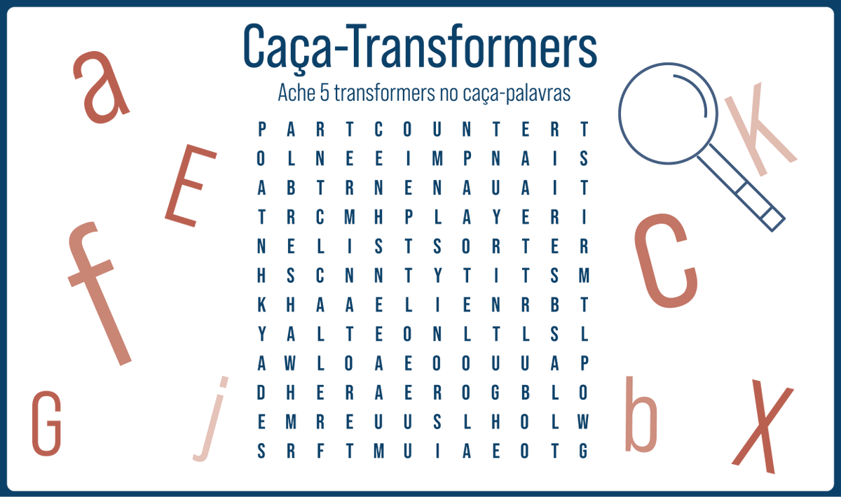 solutial_br's tweet photo. Tá na hora do caça-transformers! Existem 5 transformers nesse caça-palavras, você consegue encontrar todos? Boa caçada! 🕵️♀️🤔 @SafeSoftware
#FMECommunity #FME #SafeSoftwarePartner #transformers #DataAnalytics https://t.co/YcDfFsgUIb