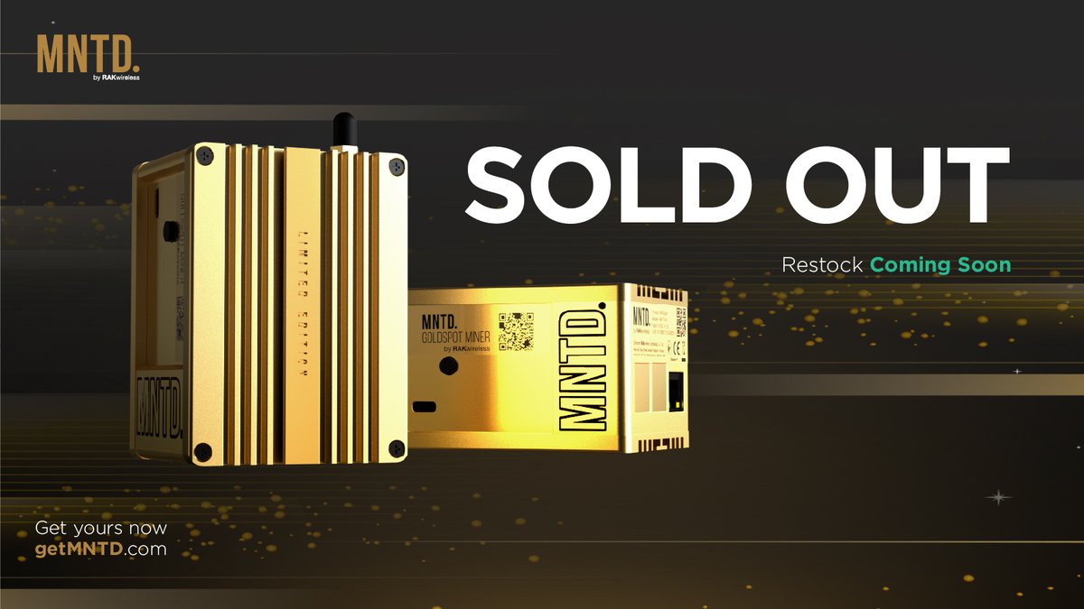 getmntd_'s tweet photo. Thank you to everyone who made our inaugural launch a huge success. MNTD. Miners are officially sold out—for now.
 
EU units are coming within weeks, and when those sell out we have more coming to USA in 3 weeks.
 
Visit: https://t.co/sBYhvaaEgm #Helium #ThePeoplesNetwork $HNT https://t.co/pEphSxZJPq
