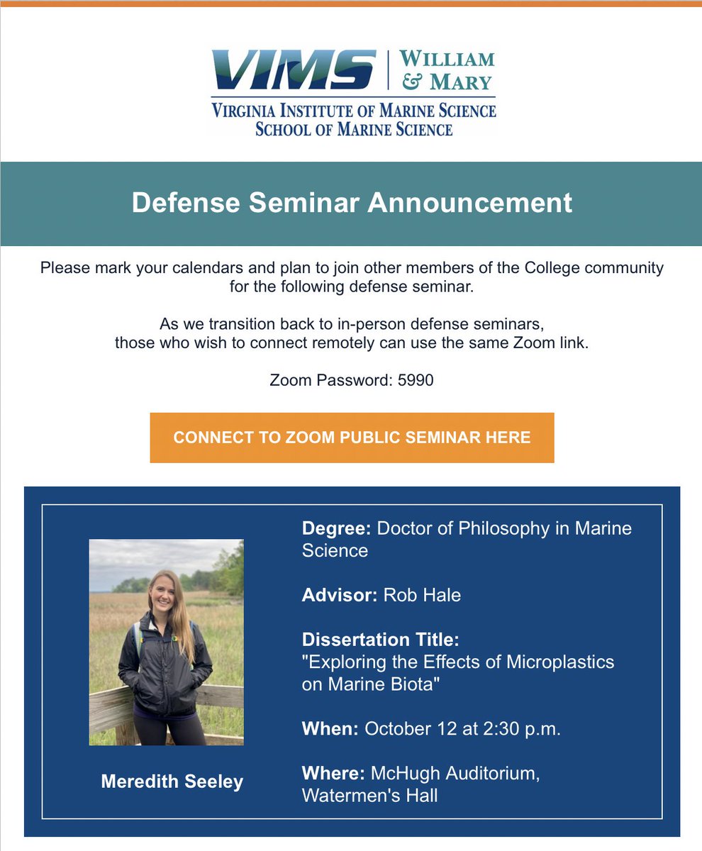 It's been a wild 4.5 years &amp; an extra busy past few months, but it's official... I'll be defending my PhD next week!

If you'd like to hear about my work on #microplastics, sediment microbes &amp; a fish virus, message me for the link

In the meantime, positive vibes are appreciated!