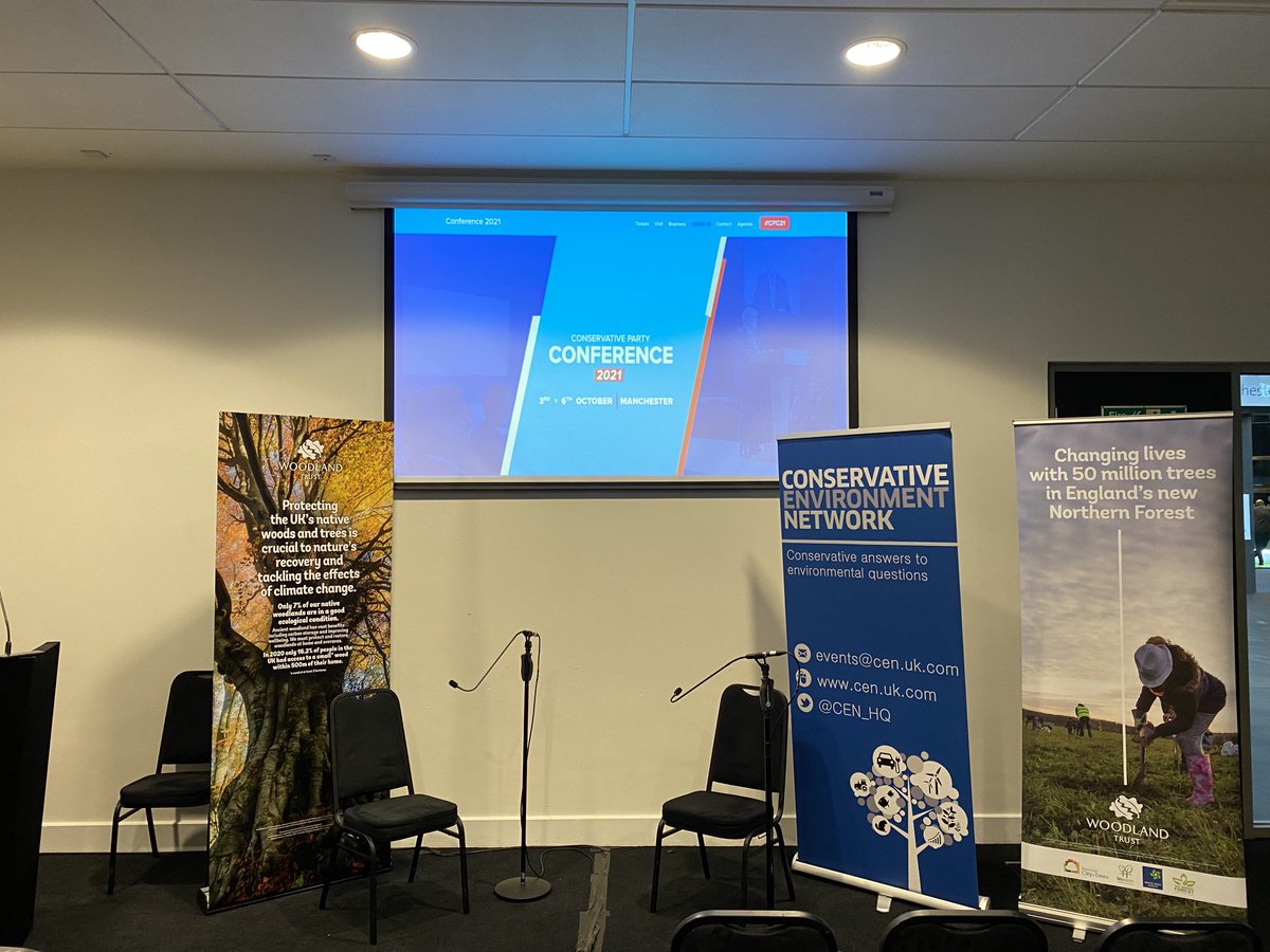 ⁦<a href="/WoodlandTrust/">WoodlandTrust</a>⁩ event at #CPC21. Come on down to Manchester Central 3&amp;4 for food, drinks and even more importantly, tree talk with ⁦<a href="/StanleyPJohnson/">Stanley Johnson</a>⁩ and ⁦<a href="/DefraGovUK/">Defra UK</a>⁩ Secretary of State George Eustice and Darren Moorcroft