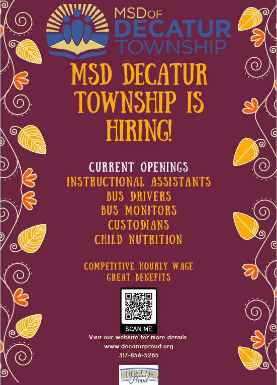 MSD of Decatur Township is Hiring!  Join our Elite Team.  #DecaturProud #StrongerTogether