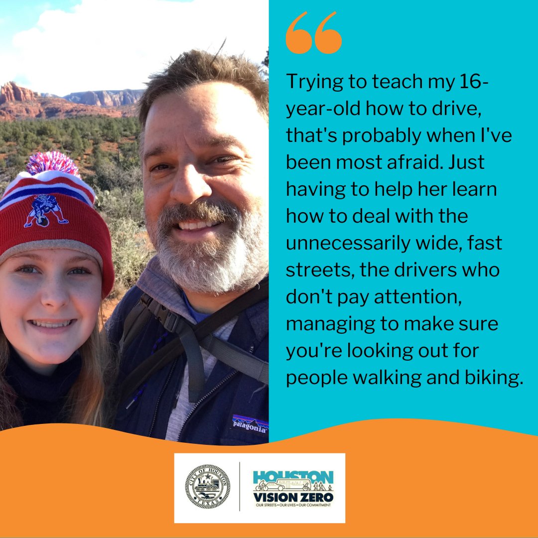 HoustonPlanning's tweet photo. This month's Humans of Houston profile describes a time when this bike advocate was afraid to traverse Houston's streets https://t.co/qS59BXxxu1 #TransportationTuesday #HumansofHouston #VisionZeroHOU https://t.co/0SG1sB0fW9