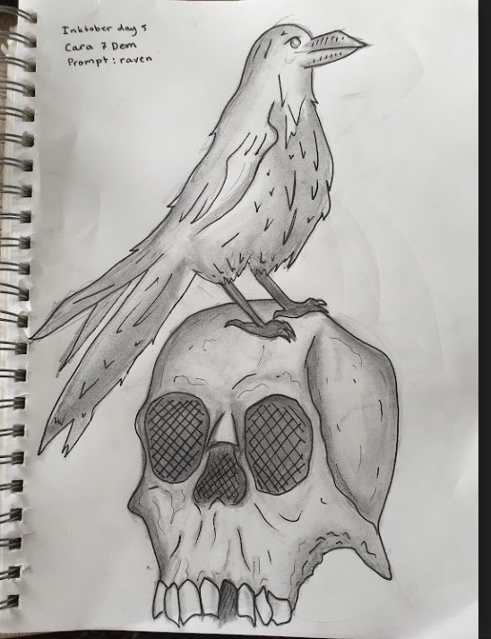 Day 5 #Raven for #inktober2021
This atmospheric drawing was sent to me by Cara C and we love it. 
#inktober is growing in numbers with almost 200 students getting involved and we have some brilliant staff joining in this year too! Happy #drawing everyone.
#GetInvolved #art