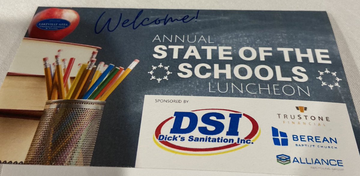 LakevilleMiller's tweet photo. So much to be proud of in @LakevilleAreaPS! Thanks @LakevilleChambr for hosting today’s State of the Schools luncheon. #positionedtothrive https://t.co/VfsPxXmYS6