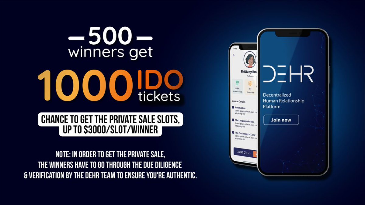 #dehr #mvp #tester to win #ido tickets and chances for #PrivateSale
#gleam with us !!!!

gleam.io/AzzUd/exclusiv…