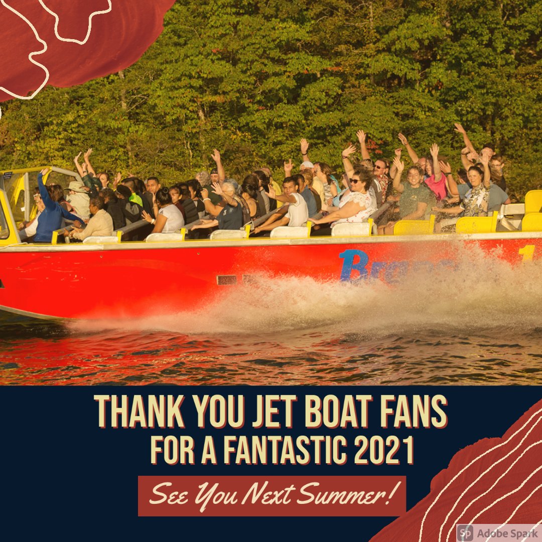 BransonJetBoats's tweet photo. That's all for 2021 Folks! Thanks to our crew at the kiosk &amp; on the water for countless hours of fun this summer, but most importantly thanks to our fans for sharing this lake adventure. We can't wait to see you back on the water in summer of '22.  Hold on!  #bransonjetboats https://t.co/ebCQXYrqne