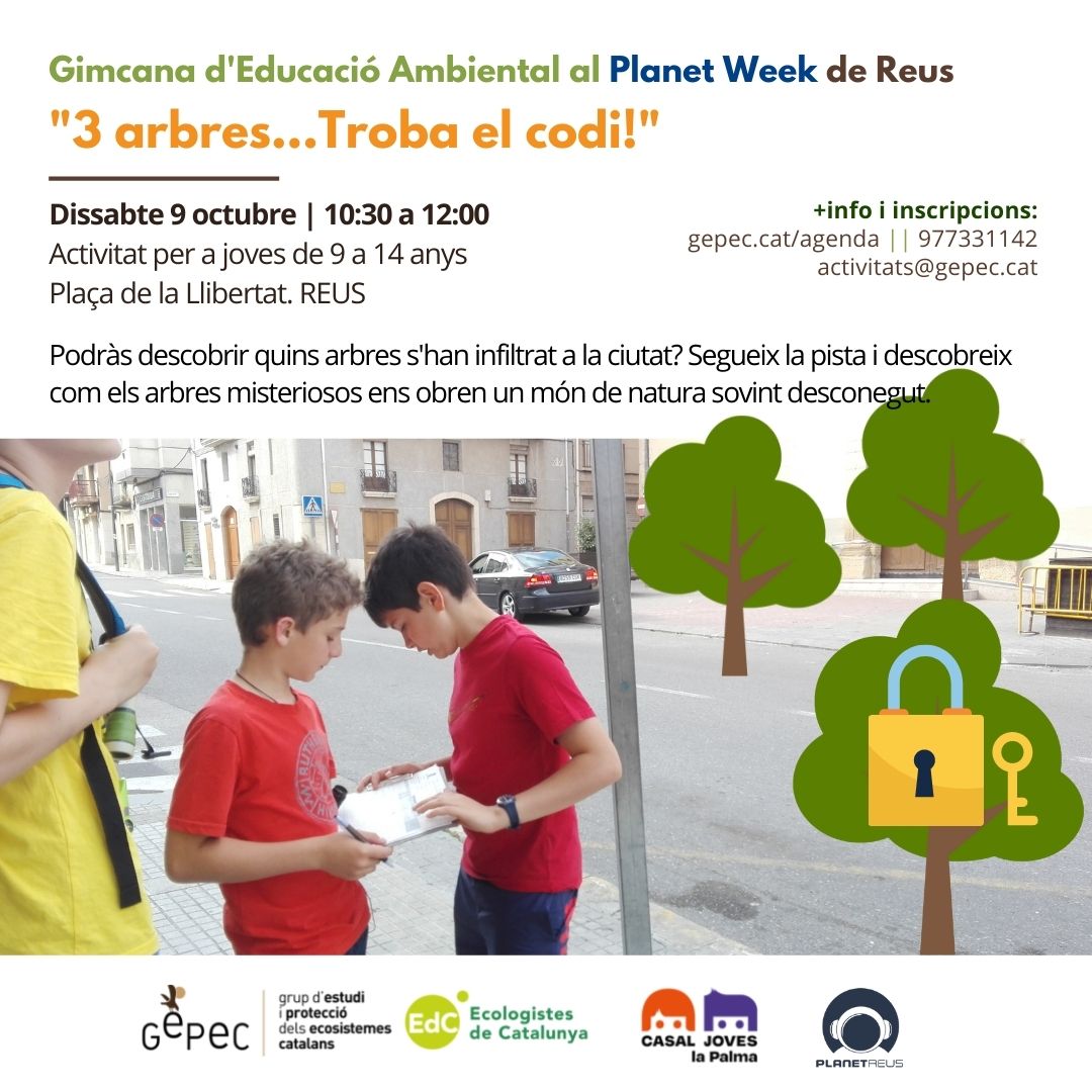 reusjove's tweet photo. Dissabte 9 d'octubre Gimcana d'Educació ambiental a càrrec del @gepecedc No us la perdeu!!
de 9 a 14 anys. Inscripcions a enviant un correu a activitats@gepec.cat #planetweek #planetreus #serjoveareus https://t.co/T2MiTXd93C