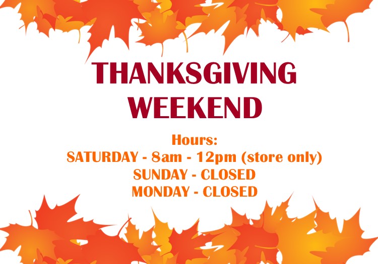 Reminder to our customers that we will be closed next Monday October 11th for Thanksgiving. Please plan your feed accordingly.