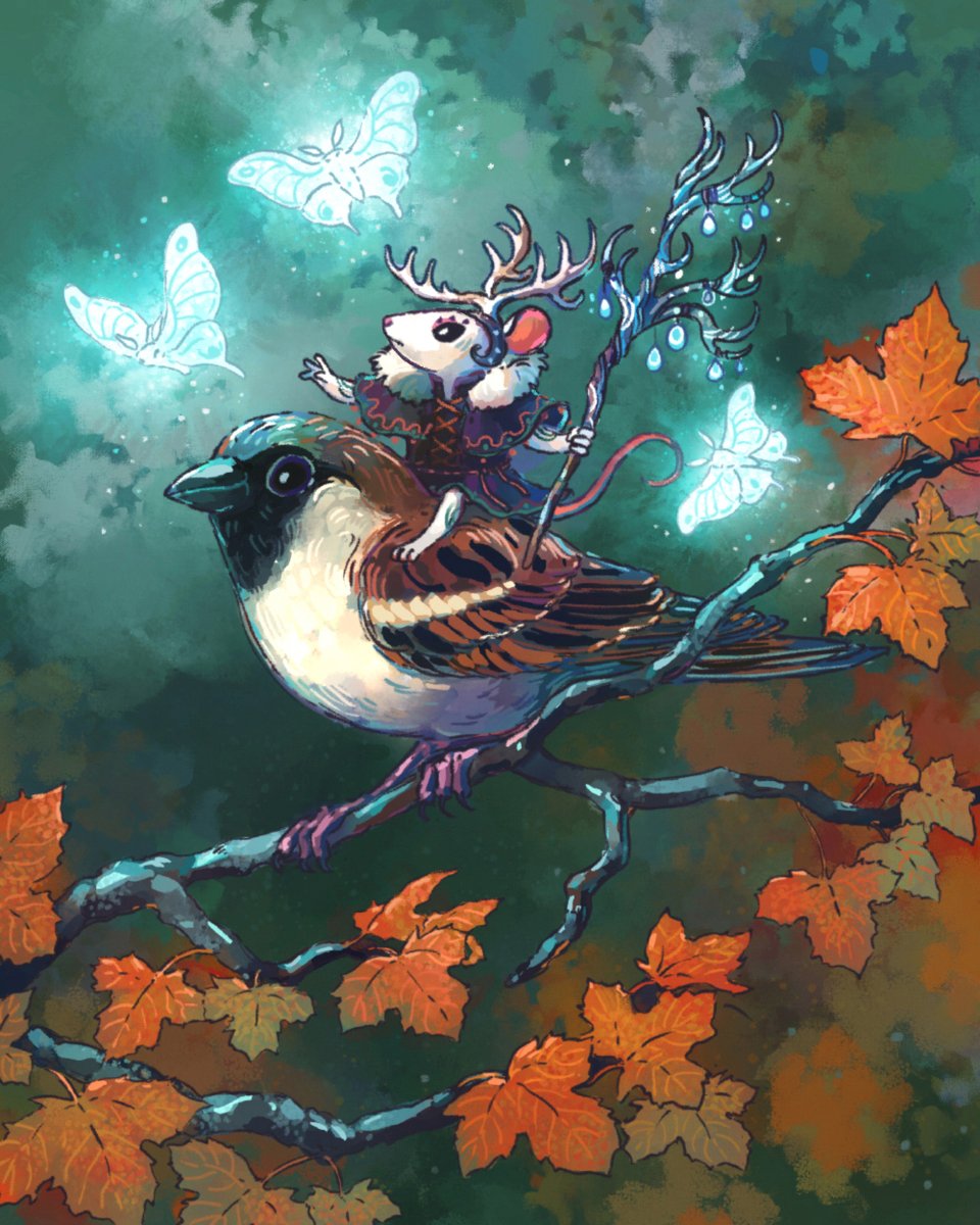 jramseyi's tweet photo. Art of a mouse druid and sparrow. https://t.co/lk9qGMJQMJ