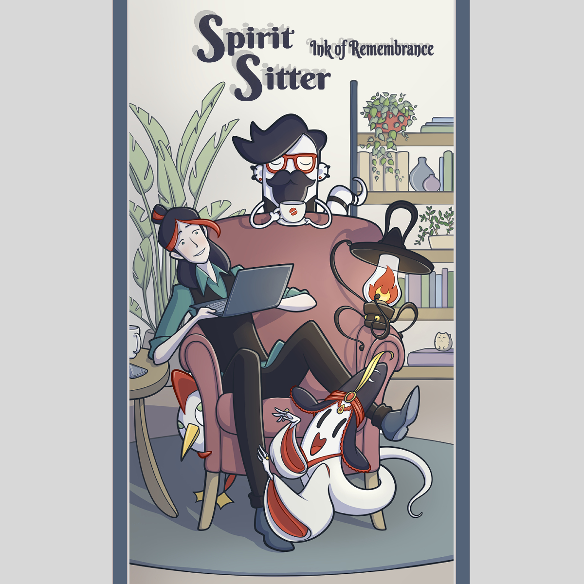speaxel's tweet photo. Official name reveal! Our "polyglot webcomic" for language learning is named:
*Spirit Sitter: Ink of Remembrance*

How do you like the cover? :)

#webcomic #comics #languages #languagelearning #langtwt #polyglot #coverdesign https://t.co/SNJi6tux75