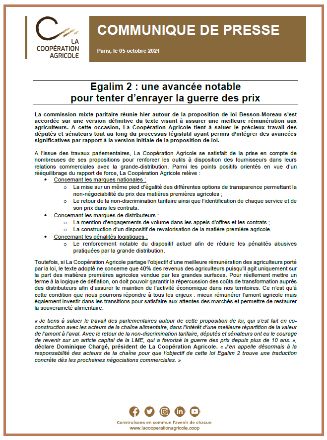 lacoopagricole's tweet photo. {CP @lacoopagricole] "#Egalim2 : une avancée notable pour tenter d’enrayer la guerre des prix"
https://t.co/0OqGkT8otG
@ChargeDom  @FlorencePradier @J_Denormandie  @GBessonMoreau @sophieprimas @ac_loisier @moreaujb23 @JulienDive @RolandLescure @fdescrozaille @PotierDominique https://t.co/Jmn9BBfwdA
