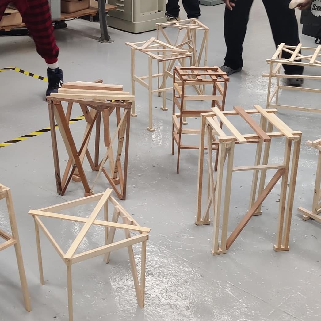 woteched's tweet photo. Woodshop students designed and built stools as part of their competition to see who can build the lightest stool that can hold a 200 lb. person. The winning stool weighed only 1lb. 7 oz.! https://t.co/ktnszVGwWu