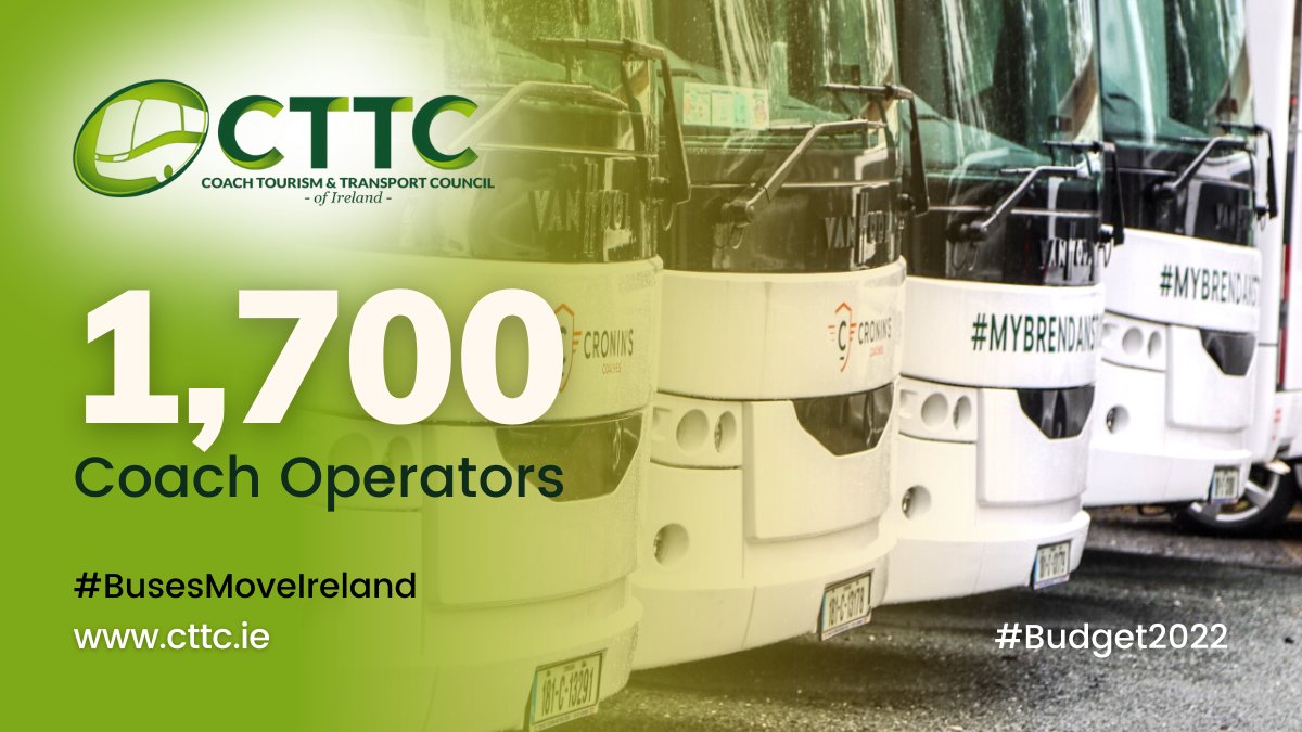 There are 1,700 coach operators in Ireland - many of whom are currently unsure as to their future viability.

Government must act now and use #Budget2022 as an opportunity to safeguard the future of the private bus and coach sector. #BusesMoveIreland