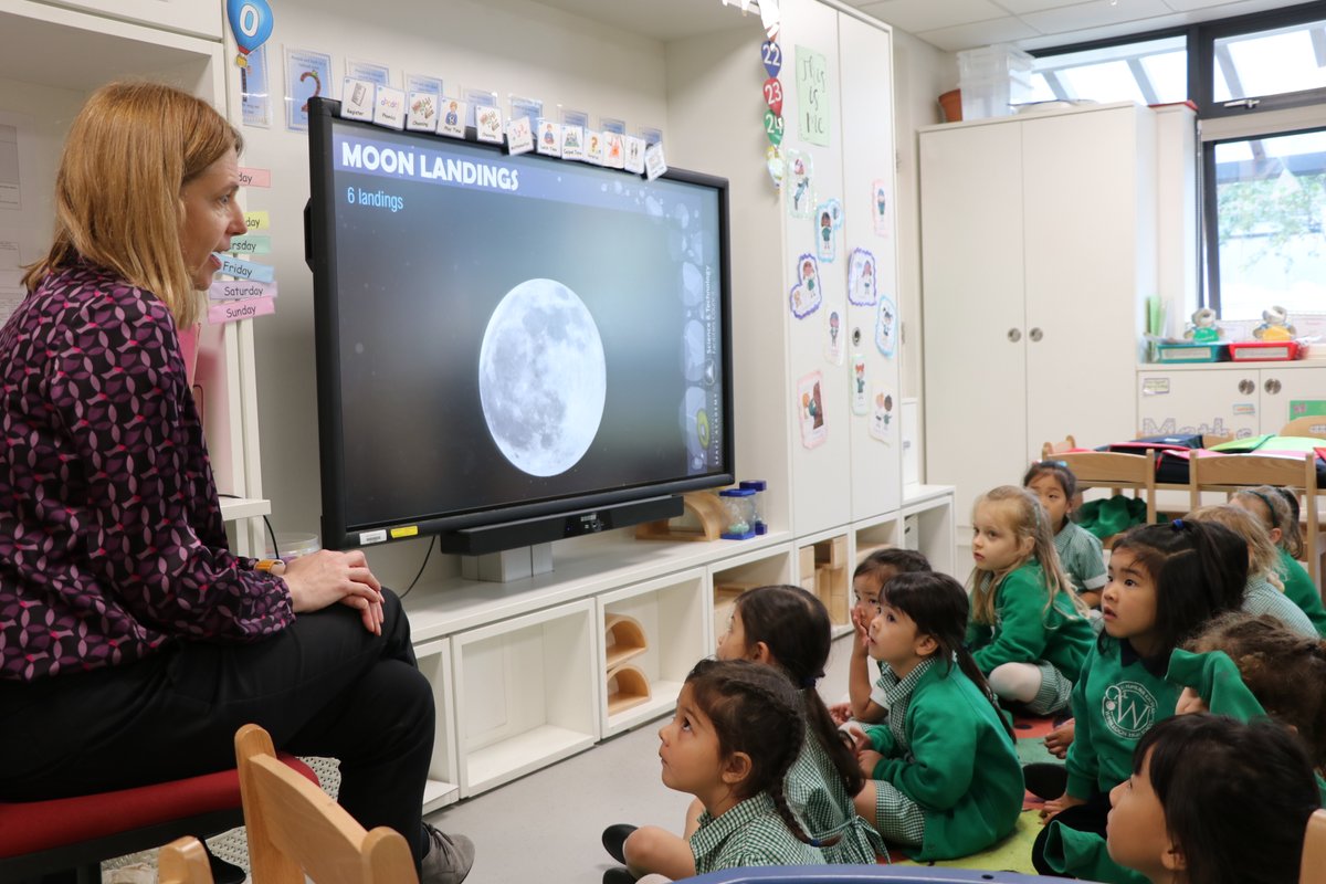 Juniors_WHS's tweet photo. A fascinating afternoon for the #ReceptionWHS girls today who have been learning all about the special Moon landings - thanks Mrs Farrer @JScience_WHS! 

#WorldSpaceWeek @WorldSpaceWeek @JuniorHead_WHS @GDST @PhysicsDept_WHS https://t.co/ELXZJetmop