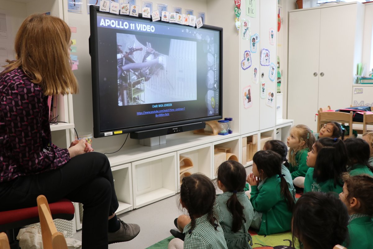 Juniors_WHS's tweet photo. A fascinating afternoon for the #ReceptionWHS girls today who have been learning all about the special Moon landings - thanks Mrs Farrer @JScience_WHS! 

#WorldSpaceWeek @WorldSpaceWeek @JuniorHead_WHS @GDST @PhysicsDept_WHS https://t.co/ELXZJetmop