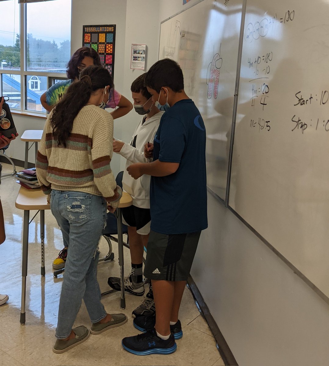 Just in case you are wondering...
The <a href="/desmos/">Desmos</a> curriculum is NOT all digital.  Hands on activity today, with students working together and moving.
Definitely some ideas from the #thinkingclassroom in this lesson. #iteachmath