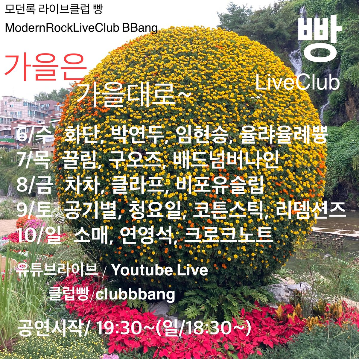 cafebbang's tweet photo. 클럽빵 이번주 공연일정 #유튜브라이브 #clubbbang https://t.co/RyV1AvDYEu
