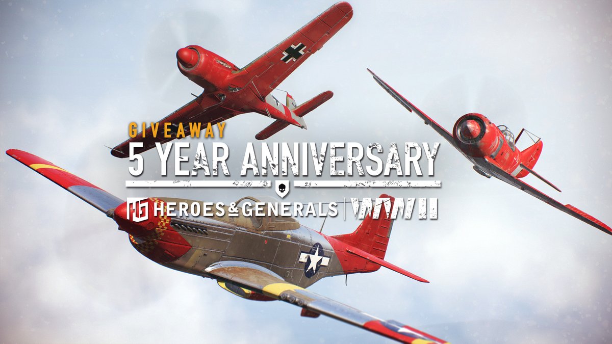 heroesngenerals's tweet photo. Celebrate @heroesngenerals 5 year anniversary!

#heroesandgenerals is doing a giveaway for exclusive plane paint jobs and semi-automatic weapon finishes!

Join the celebration
https://t.co/q1zpxkHduR

Skins will be available in the store next week from 12-19 Oct 2021 10am CEST https://t.co/cay1we55tJ