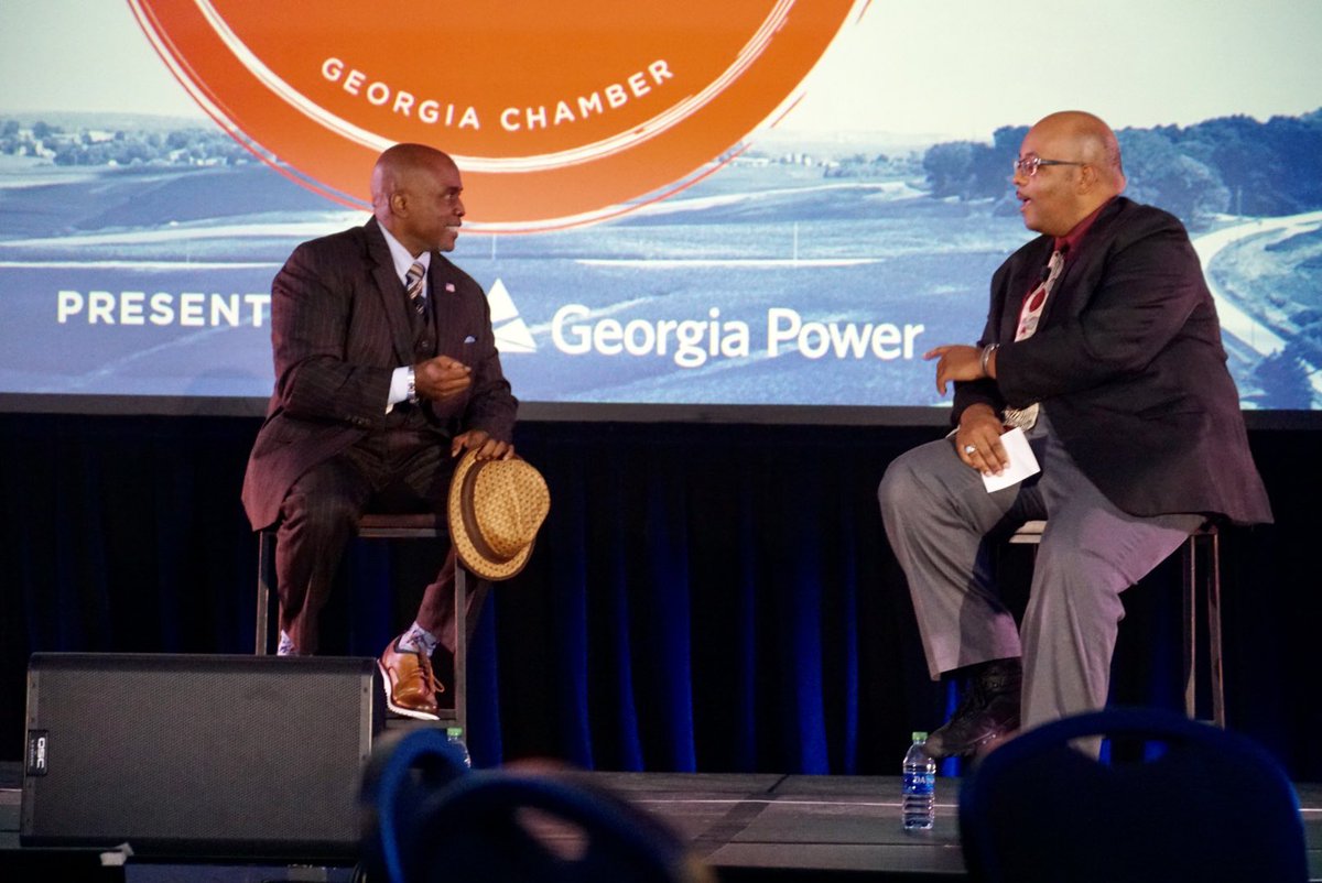 GAChamber's tweet photo. Terence Johnson and Adam Dickson talk through the Future of Rural Equity and Inclusion. #ARPS2021 #Equity #presentedbyGAPower @GeorgiaPower https://t.co/CUAGj8vD6V