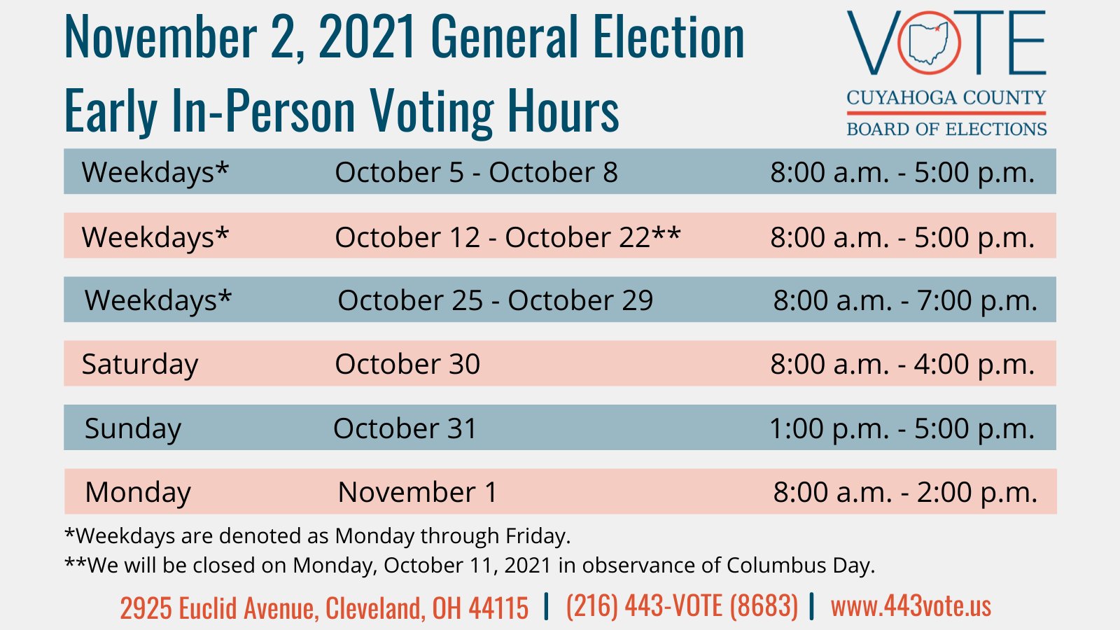 Board of Elections on X: "Today is the first day of Early In-Person voting  for the November 2, 2021 General Election. FYI: Voters who had Sept. 14th  Primary Elections will not be