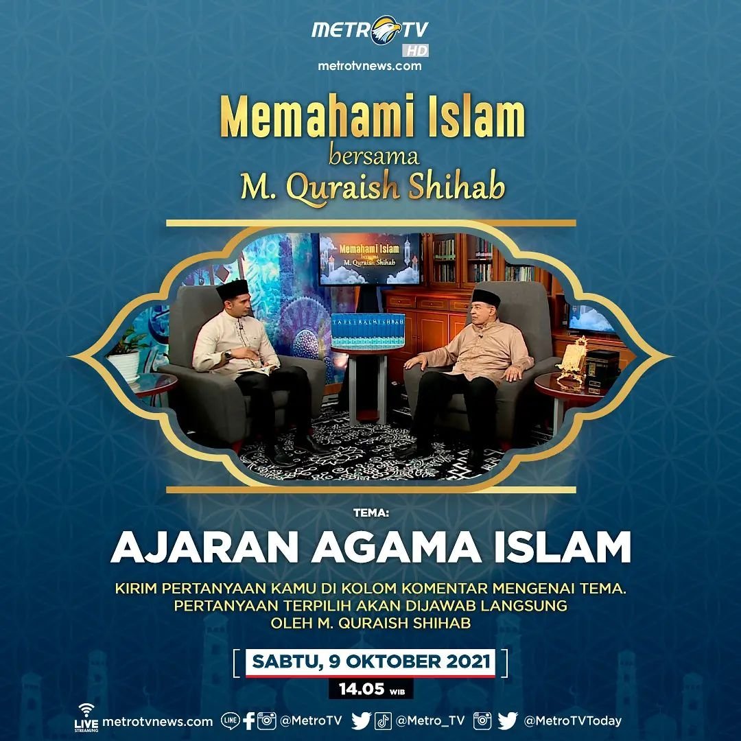 Islam mengajarkan untuk menyerahkan diri secara total kepada Allah SWT, dengan melaksanakan tuntunan agama yang disampaikan oleh Nabi Muhammad SAW.

Simak pembahasannya di #MemahamiIslam bersama M. Quraish Shihab eps: AJARAN AGAMA ISLAM Sabtu, 9 Oktober 2021, pukul 14.05 WIB.