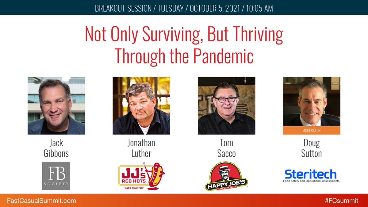 Top executives from FB Society, <a href="/JJsRedHots/">JJ's Red Hots</a>, <a href="/HappyJoesPizza/">Happy Joe's Pizza 🍕</a>, and <a href="/Steritech/">Steritech</a> discuss strategies for not just surviving, but thriving through the pandemic. This session is coming up next at #FCsummit.