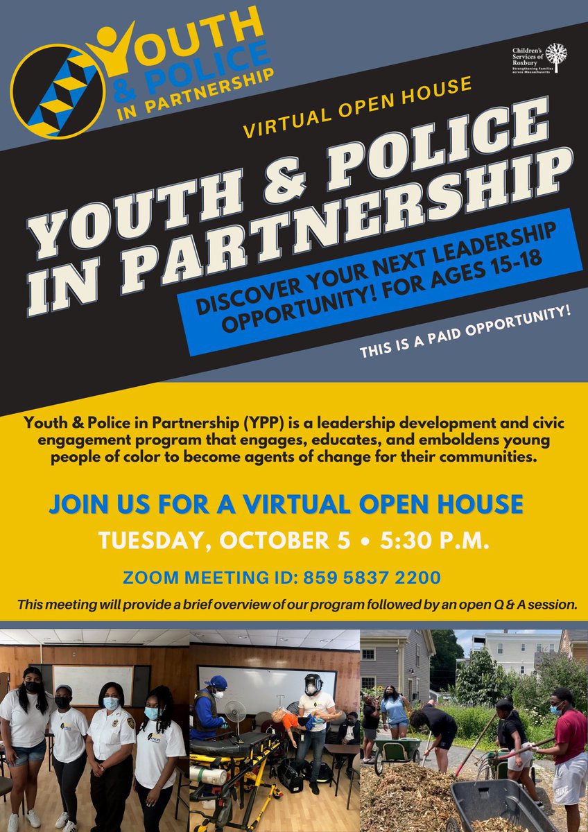 Paid leadership opportunity for our city’s youth!! #communitypolicing #BetterTogether #BostonYouth Share! Open House tonight!!