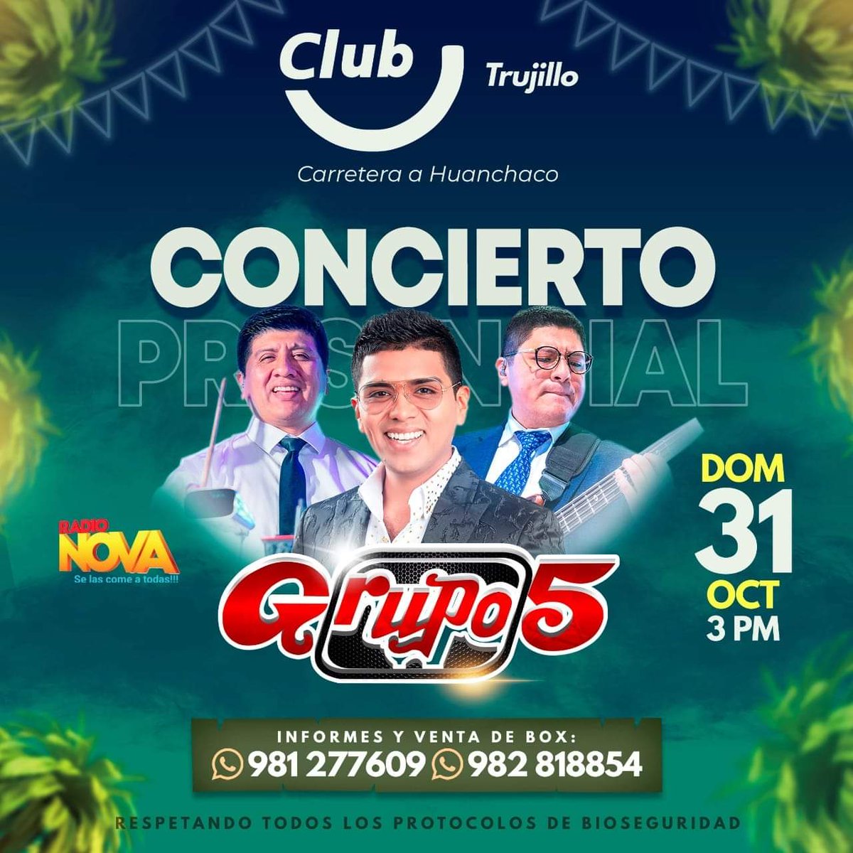 RadioNova_Pe's tweet photo. ¡Trujillo! Este 31 ven a bailar, a cantar y disfrutar con el Grupo de Oro del Perú el @elgrupo5oficial
#Grupo5 #RadioNova #ChristianYaipen #Concierto #GrupodeOro https://t.co/dHFuybeBzb