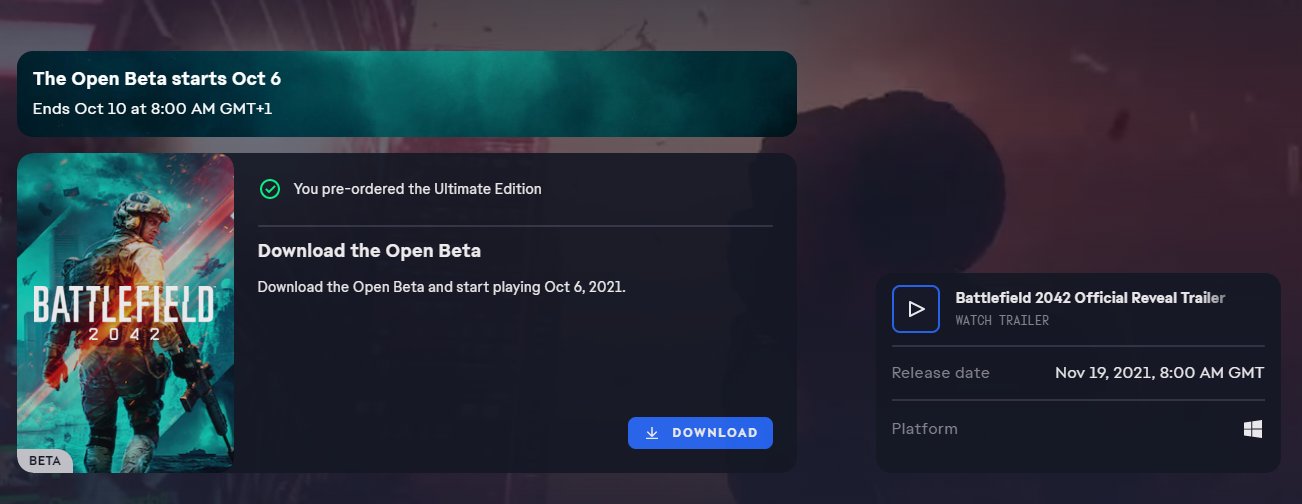 Battlefield Bulletin on X: UPDATE #3: The #Battlefield 2042 Open Beta is  now available to pre-download via EA Desktop app for #PC users. If you're  still experiencing issues with Origin, you can