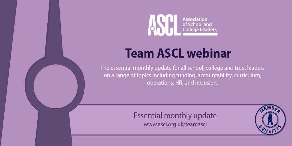 ASCL_UK's tweet photo. ASCL members: our latest #TeamASCL webinar featuring our Policy Specialists sharing what you need to know for the month ahead is now available. View the video recording or download the audio version here (member log in required)

💻 https://t.co/xV841ZhsJt 

#education #SLT https://t.co/e53Vui4aFS