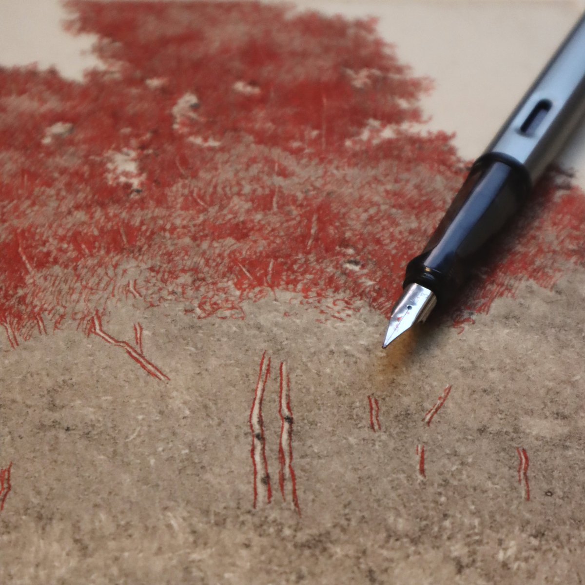 LuisColanArt's tweet photo. Another red drawing underway.
.
.
.
#fountainpen #pen #penart #ink #monotype #ghostprint #printmaking #drawing #drawanyway #drawingoftheday #worksonpaper #landscape #artistsoninstagram #nycartist #luiscolan #inkdrawing #inkart #pendrawing #luiscolanart https://t.co/CCD5AEFiB7