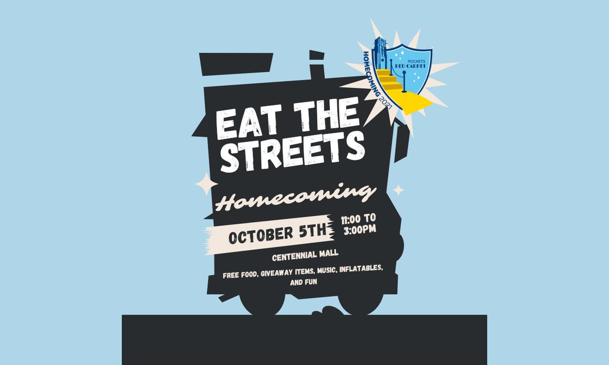 Happy day 2 of homecoming! Today from 11-3 in centennial mall, we've got eat the streets! Come enjoy free food, games, and more!