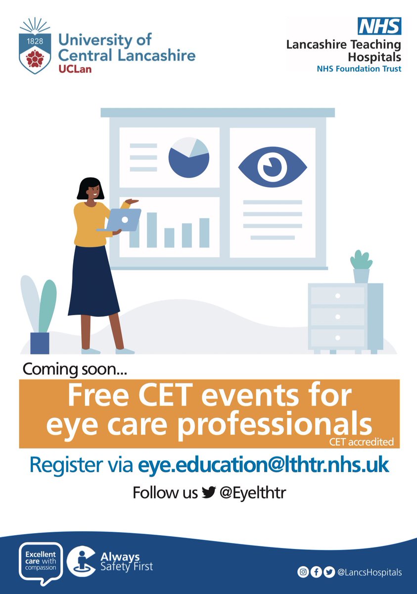 EyeLthtr's tweet photo. Coming SOON!๐ข๐ฎ๐ FREE lectures for eye care professionals in the in the Lancashire area (CET accredited) โก๏ธ Register your interest now via email ๐ง ๐๐ผ๐ฉโ๐ซ๐๐จโโ๏ธ๐๐
#UCLan #LOSCU #eyecareuk #BIOS #optometryuk #opticians @LancsHospitals @UCLanMedicine @LTHorthoptics https://t.co/ndyicKGSh8
