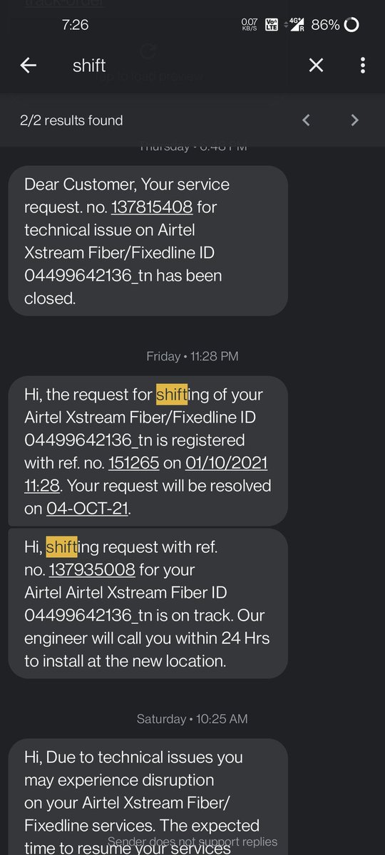 rajeesh89's tweet photo. @airtelindia @Airtel_Presence I placed a shifting req last Fri, ETA for the shifting was yesterday, there has been no updates. I tried calling multiple times to customer care, was promised will get this by EOD today. https://t.co/AU3r5TYp56