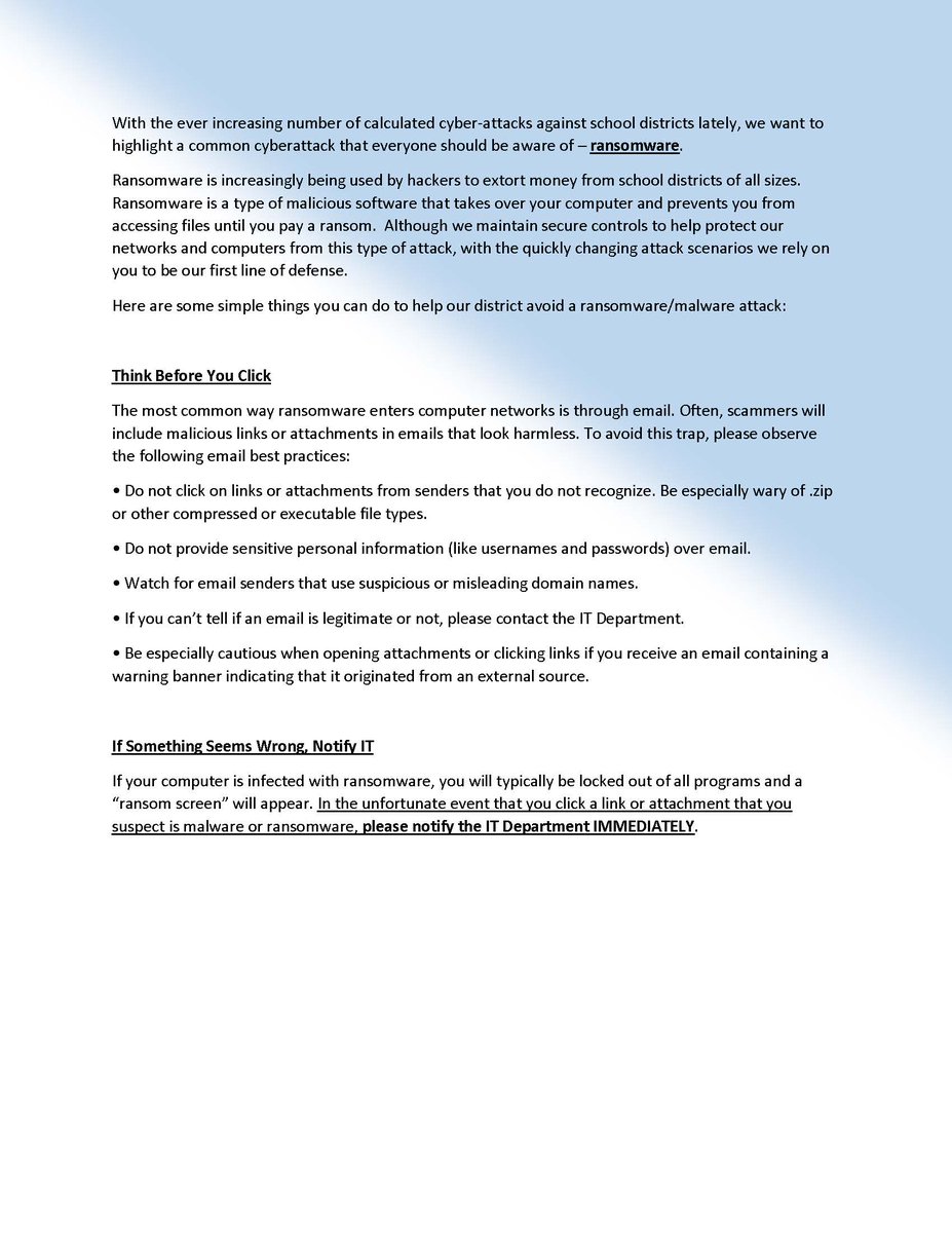 #Ransomeware is REAL.  We all have to do our part to protect our networks.  #ThinkBeforeYouClick @MTPSPride