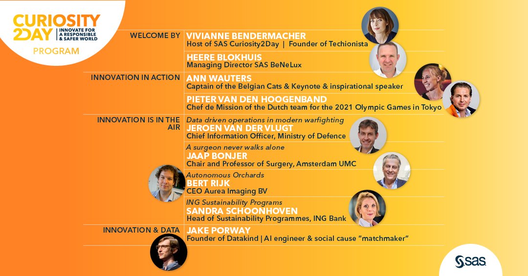 Tune in on October 7 at 3.00 p.m. for #Curiosity2Day with a great line-up of speakers talking about trends &amp; innovations in #data, #analytics and #AI. Inspiring and innovative stories you don't want to miss! Register now for Free: 2.sas.com/6012JGhWj